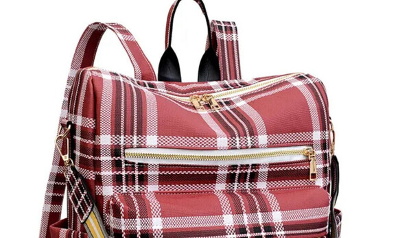 Plaid Pattern Backpack In Red